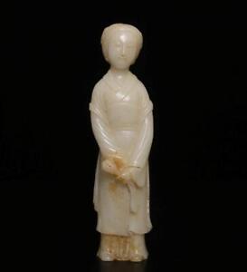 18 5cm Antique Chinese White Jade Statue W Lady