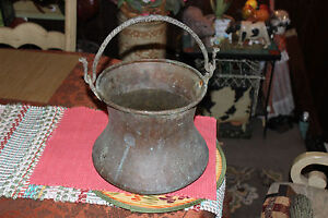 Antique Middle Eastern Arabic Copper Hanging Cauldron Kettle Country Decor