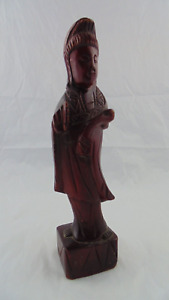Wood Figure Guanyin Statue Kind Buddha Wooden Carvings 11 75 Euc Boxwood 