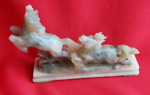 Chinese Jade Carving Of Two Horses On Base Creative Decoration 6 X 4 5 X 1 25 