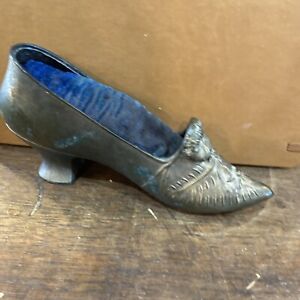 T25 Antique Pincushion Large Victorian Shoe Blue Velvet