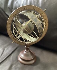 Mid Century Olde World Globe Armillary Italy Astrology Zodiac Wood Metal