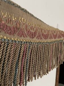 Antique Vintage Fringed Embroidered Textile Theater Valance French Victorian