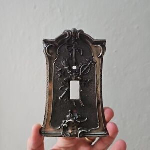 Antique American Tack Hardware Single Switch Plate Torch Caduceus Staff