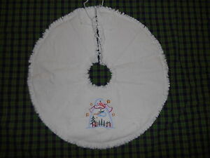 Snowman Angel Saltbox Stars Embroidered Tree Skirt 18 Christmas Country