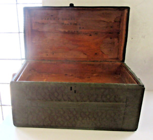 Vintage Steamer Trunk Chest Camelback Antique Greenish Brown Small Table Top 24 