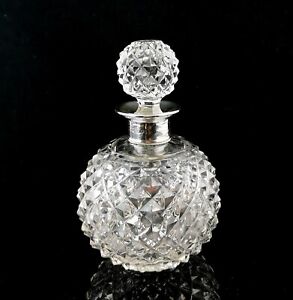 Antique Victorian Hobnail Cut Glass Scent Bottle Sterling Silver