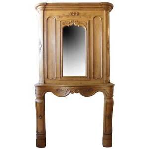 Antique French Fanny Brice Mansion Louis Xv Oak Mirrored Fireplace 18th Century