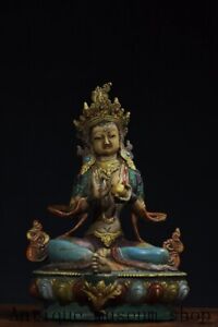 8 4 Tibetan Buddhism Temple Bronze Gilt Painted Tara Kwan Yin Guanyin Statue