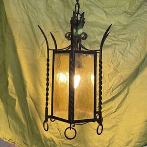 Lg French Lantern Pendant Ceiling Light Fixture Wrought Iron Rewired In Out Door