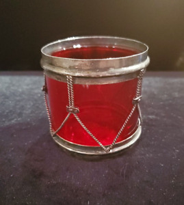 1930s Vintage American R Blackinton Sterling Silver Ruby Red Glass Drum Jam Jar