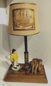 Vintage Nautical Block Tackle Cast Iron Ol Salt Fisherman Novelty Table Lamp