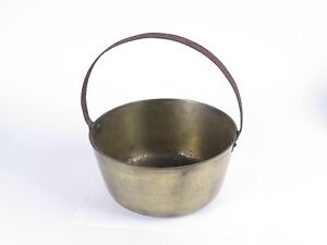 Antique Jelly Kettle Brass Fireplace Bucket Primitive Hearth Ware Iron Handle