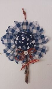 Blue White Buffalo Check Country Rag Flower Ornament Tier Tray Wreath Accent