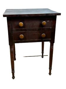 Federal Sheraton 1830s Two Drawer Work Table Night Stand Cherry Mahogany Solid