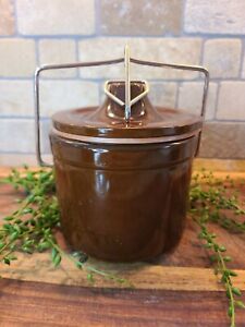 Vintage 4 Brown Stoneware Old Cheese Crock W Wire Clamp Lid Rubber Ring