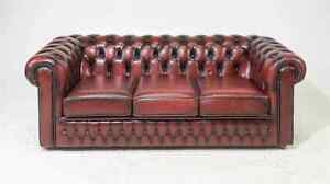 Sofa Chesterfield British Red Leather Button Tufted 3 Seater From England