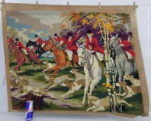 Vintage French Cross Stitch Riding Scene Wall Hanging Tapestry 108x88cm