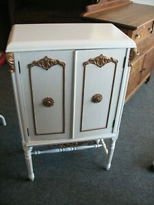 Antique Victorian Radio Cabinet With Gold Scrolled Cornice Reclaimed