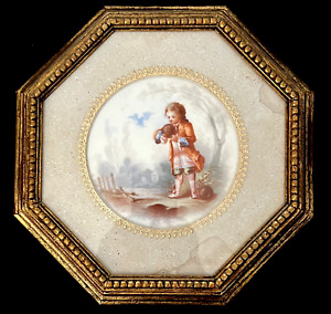 Antique Lemoges French Hand Painted Porcelain Plaque From 19 Century Framed