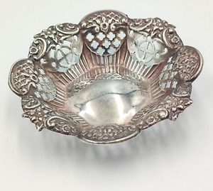 Antique Silver Bon Bon Dish With Floral Scrolled Repousse Pierced Work 23g