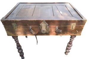Wood Chest With Brass Accents Handmade Table Antique