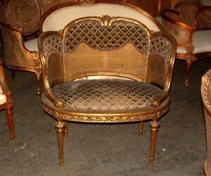 19th C French Louis Xvi Cane Corbeille Settee Chair 