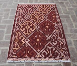 3 3 X 5 Handmade Vintage Afghan Turkmen Yamut Wool Persian Small Kilim Rug 3x5
