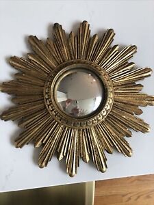 Vintage French Sunburst Mirror Convex Glass