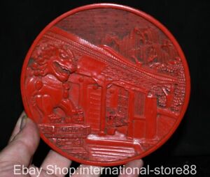 5 8 Marked Old China Red Lacquer Ware Palace Lion Forbidden City Dish Plate