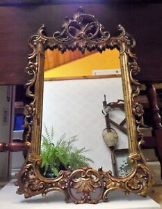 Antique Ornate Baroque Style Gold Gilt Gesso Carved Wood Mirror Late 19th C