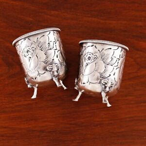 2 American Sterling Silver Cigarette Toothpick Urns Floral Repousse No Mono