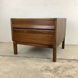 Mid Century Two Drawer Walnut End Table