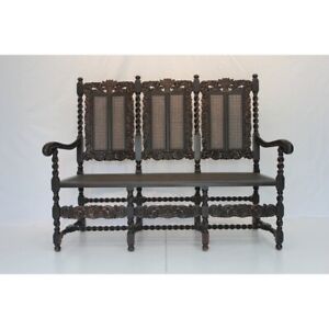 Late 19th Century Jacobean Style Cane Hall Settee Af2 127 
