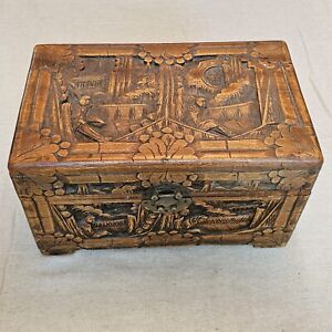 Vintage Hand Carved Camphorwood Asian Chest Trunk 11 5 X 6 5 Free Shipping