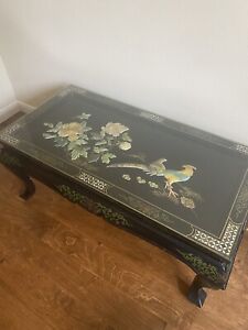 Vintage Oriental Chinese Lacquer Black Coffee Table