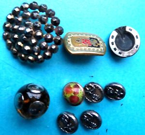 Antique 9 Various Sewing Buttons Cut Steel Enamel Horn Austrian Tinies