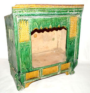 Antique Chinese Ming Green Yellow Glazed Stone Ware Mini Bed In Box Uvi 11