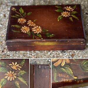Hand Made Victorian Wooden Trinket Box Dovetail Dated 1869 Signed Alice Mae