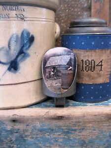 Sm Antique Tin Scoop Disguised As A Lantern Old Photo Print Cabin Beeswax Candle