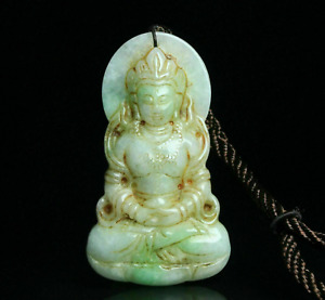 8cm Natural Jadeite Emerald Green Jade Kwan Yin Quan Yin Guanyin Amulet