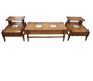 Mid Century Rustic Parlor Set Coffee Table End Side Tables Bird Tiles