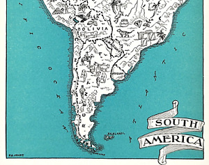 Vintage 1941 South America Map Original Venezuela Brazil Argentine Peru Guiana