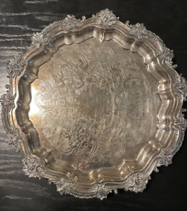 Large Round Footed Silverplate Tray 15 