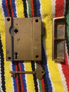 Antique Bronze Brass Norwalk Lock Co Door Rim Lock With Original Key