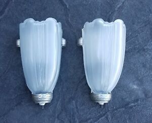  1 Antique Pair Art Deco Slip Shade Wall Sconce Streamline Movie Theater Frosted