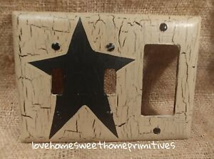 Primitive Crackle Tan Black Star Combo Wall Plate Double Switch Gfi