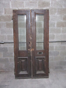  Antique Oak Double Entrance French Doors Beveled Glass 44 X 87 Salvage