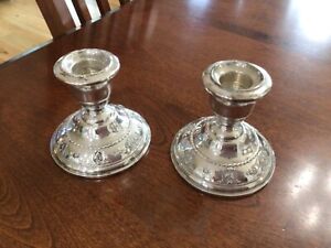 Wallace Sterling Silver Candle Holders Rose Point Pattern