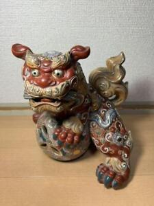 Shishi Lion Kutani Pottery Statue 9 Inch Japanese Antique Old Figurine Figure